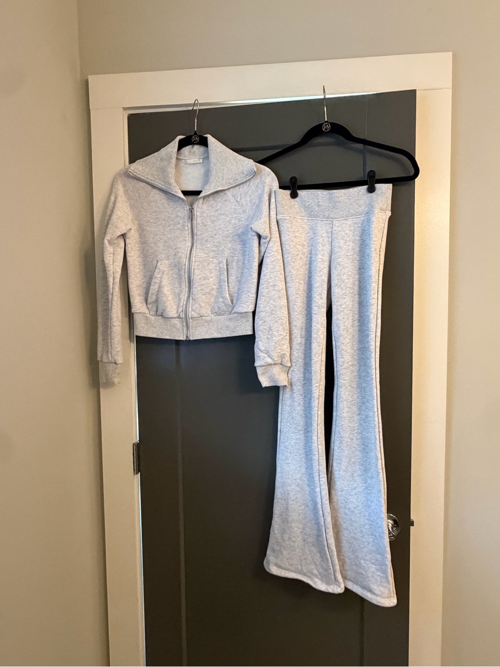 Zara Gray Zip Up Jacket M & Flare Sweatpants S Matching Set